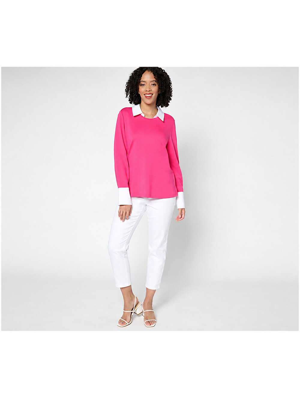 Isaac Mizrahi Live! Sublime Stretch Ponte Twofer Top Pink Rubmisize 1X